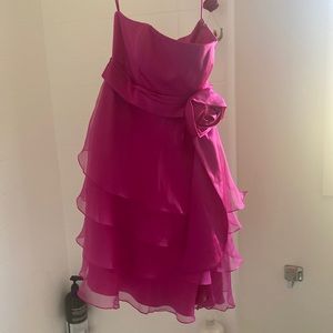 Haute hippie silk pink fuchsia layer tiered dress rose belted gown XS